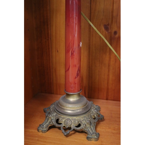 202 - Antique French oil lamp converted to electricity in the burner top, approx 58cm H