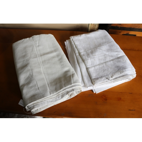 70 - Two Antique French linen sheets, one with needlework and the other with border, (Please Note no meas... 