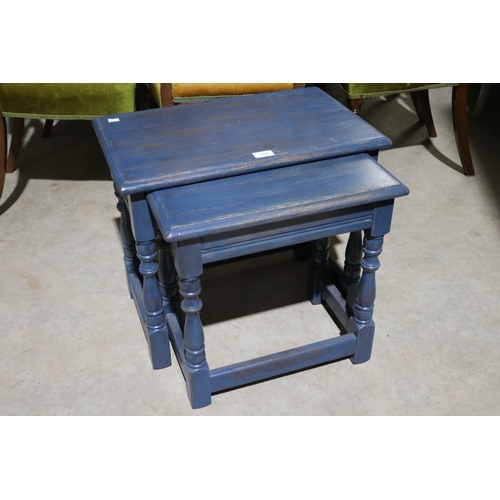 176 - Nest of two tables, blue painted finish, approx 48cm H x 55cm W x 35cm D and smaller