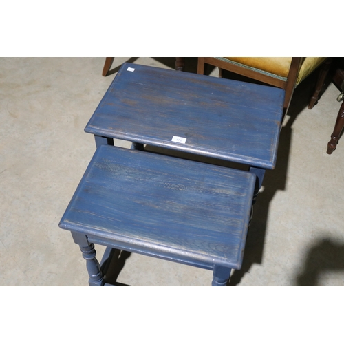 176 - Nest of two tables, blue painted finish, approx 48cm H x 55cm W x 35cm D and smaller