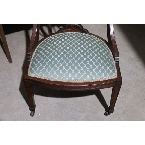 177 - Antique upholstered Salon chair fanned style carved back
