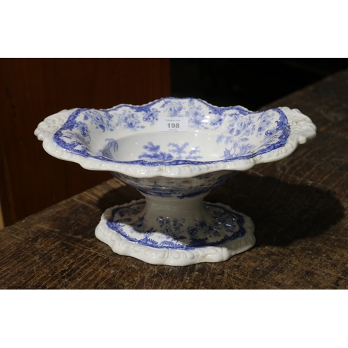 198 - Antique blue and white center bowl, Chinese Marine pattern, a/f, approx 14cm H x 31cm W x 24cm D