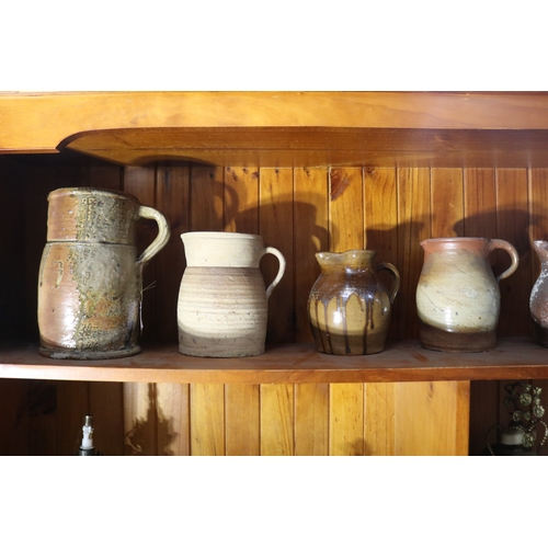 201 - Six large antique French pottery jugs, approx, 25cm H and shorter (6)