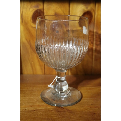 206 - Large antique French glass with a fluted body, approx 17cm H