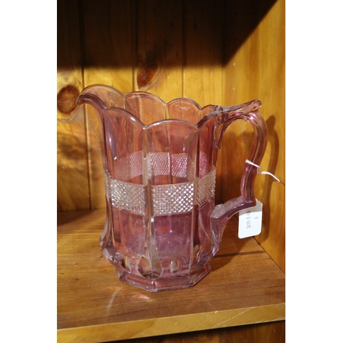 208 - Vintage pink glass jug, approx 20cm H