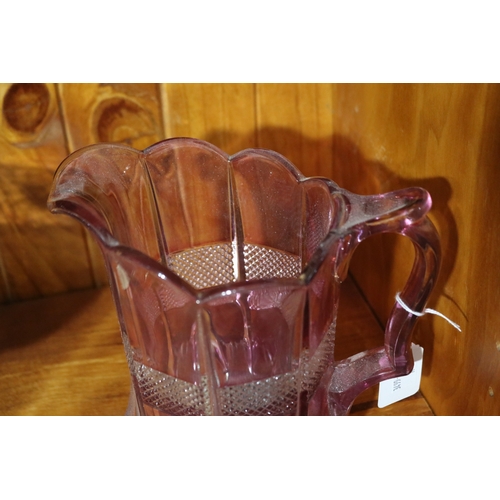 208 - Vintage pink glass jug, approx 20cm H