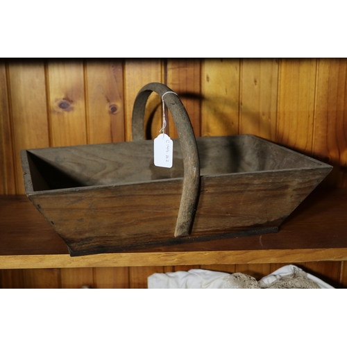 212 - French wooden flower pickers basket, approx 11cm H excluding handle x 40cm W x 27cm D