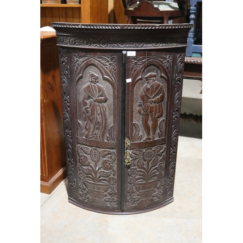 270 - Antique early 19th century carved oak Renaissance revival corner cabinet, approx 102cm H x 67cm W