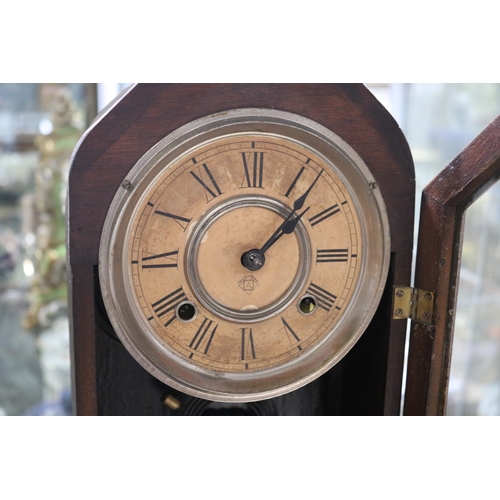 335 - Antique Ansonia clock, no key and no pendulum, untested, approx 50cm H x 34cm W x 13cm D