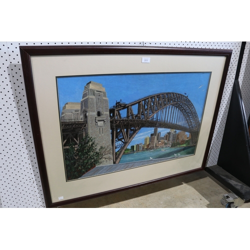 311 - Sydney Harbour bridge, oil on board, approx 49cm x 75cm signed lower right Grant (81)