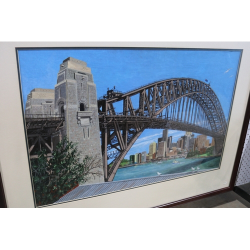 311 - Sydney Harbour bridge, oil on board, approx 49cm x 75cm signed lower right Grant (81)