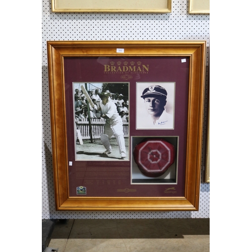 315 - Memorabilia - Framed Bradman cap, titled 'Bradman Collection by Slazenger (1909 - 2001)' with printe... 