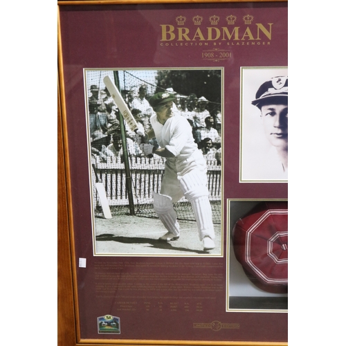 315 - Memorabilia - Framed Bradman cap, titled 'Bradman Collection by Slazenger (1909 - 2001)' with printe... 