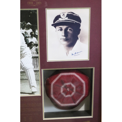 315 - Memorabilia - Framed Bradman cap, titled 'Bradman Collection by Slazenger (1909 - 2001)' with printe... 