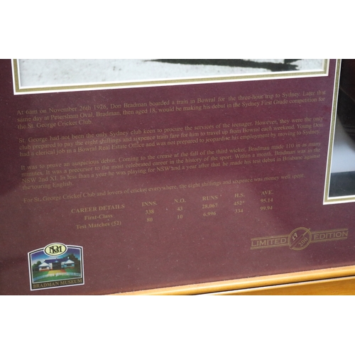 315 - Memorabilia - Framed Bradman cap, titled 'Bradman Collection by Slazenger (1909 - 2001)' with printe... 