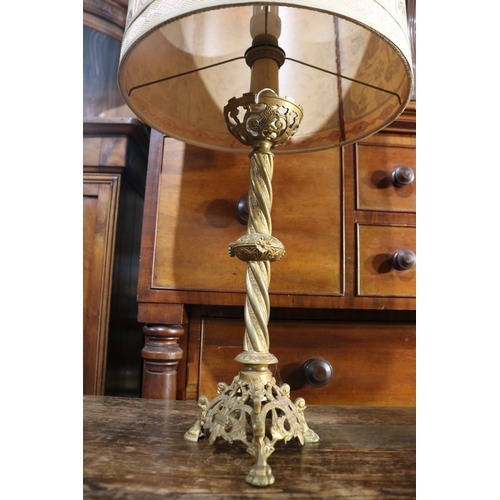 356 - Antique French Gothic pricket converted to  lamp, approx 83cm H