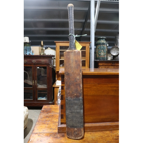 159 - An old Len Hutton cricket bat, appears to have a signature to the back and a stickman drawing