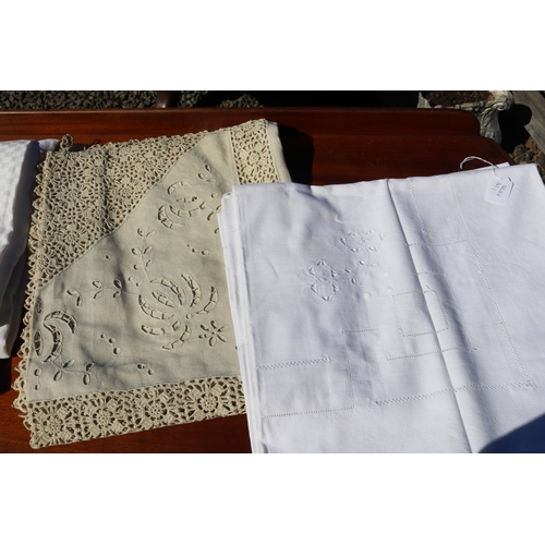 285 - Four French table cloths some with initials, please note there will be no measurements added for thi... 