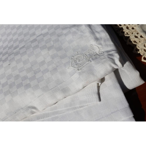 285 - Four French table cloths some with initials, please note there will be no measurements added for thi... 