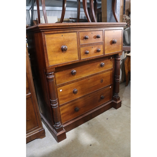 354 - Imposing cantilever front cedar chest of seven drawers, turned columns to the sides, approx 140cm H ... 