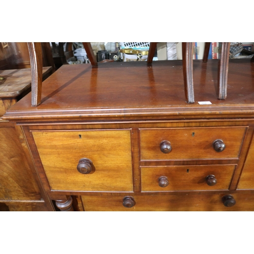 354 - Imposing cantilever front cedar chest of seven drawers, turned columns to the sides, approx 140cm H ... 