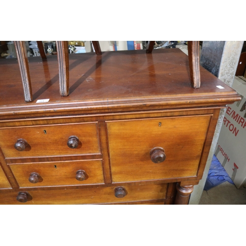 354 - Imposing cantilever front cedar chest of seven drawers, turned columns to the sides, approx 140cm H ... 