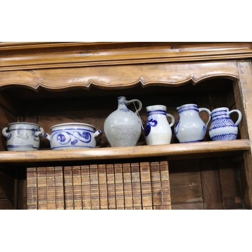 364 - Selection of six antique German blue painted grey pottery pots and jugs, approx 23cm H and shorter (... 