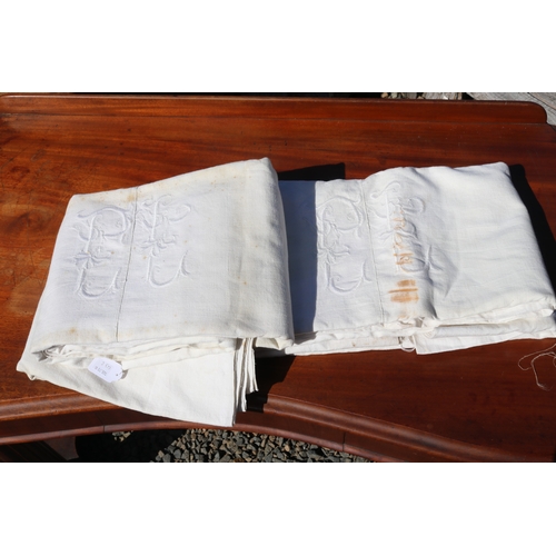 368 - Two antique French linen CL sheets,  please note there will be no measurements with this lot (2)