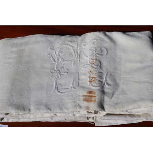 368 - Two antique French linen CL sheets,  please note there will be no measurements with this lot (2)