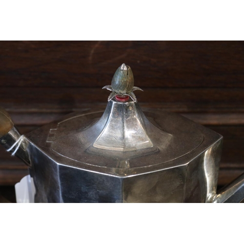 705 - Antique George III hallmarked sterling silver octagonal plain straight sided teapot & stand, both wi... 