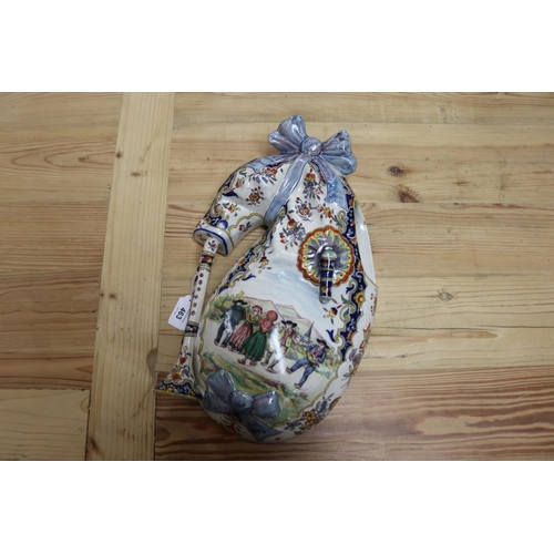 709 - French Quimper Chatel Guyon bagpipe wall vase, approx 40cm x 27cm