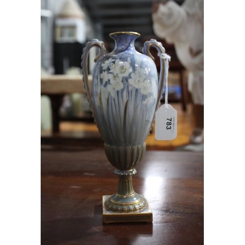 715 - Fine antique Doulton Burslem twin handled urn, painted by C.B Hopkins, approx 21.5cm H