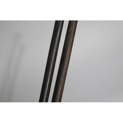 735 - Two hardwood walking sticks, approx 88cm L & shorter (2)