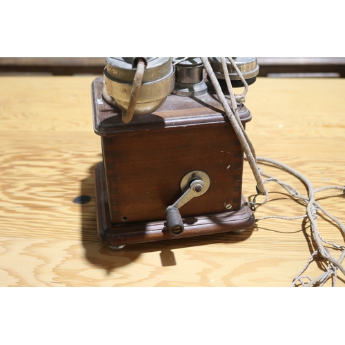 251 - Antique French desk top telephone, oak case with nickel plated mounts.