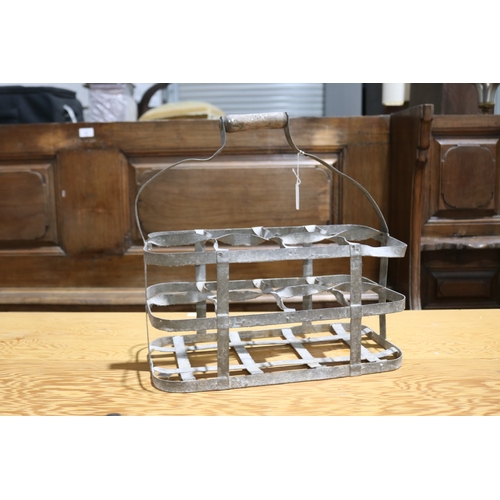 253 - Vintage French eight slot gal metal bottle carrier, approx 40cm H including handle x 41cm W x 21cm D