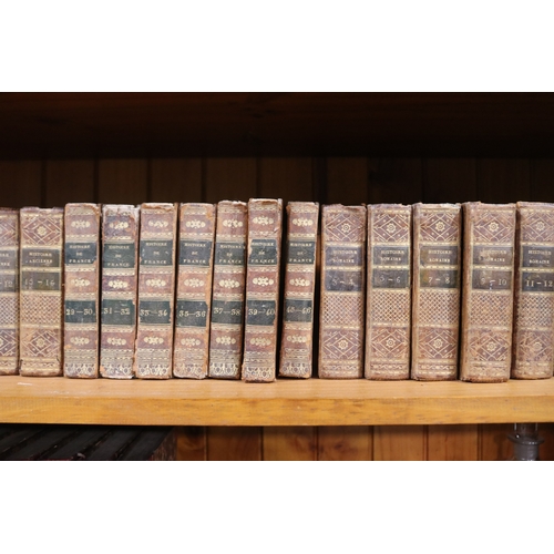 254 - Two sets of early antique French leather bound books, one set dated 1815 & the other dated 1830 both... 