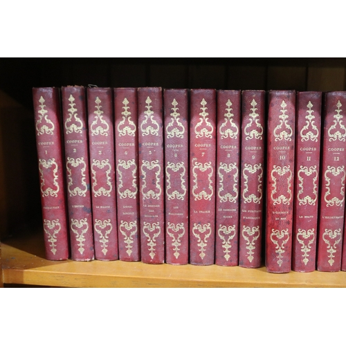 256 - Seventeen editions of antique French red leather spines, marbled end  board, by J F Cooper Paris,  d... 