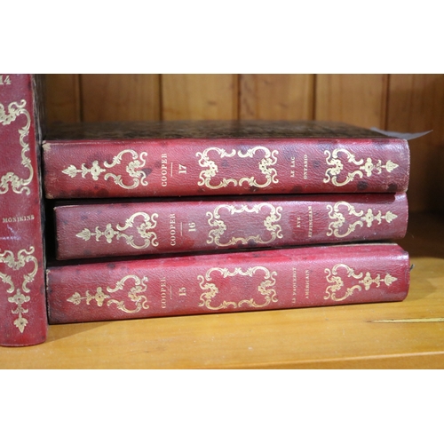 256 - Seventeen editions of antique French red leather spines, marbled end  board, by J F Cooper Paris,  d... 