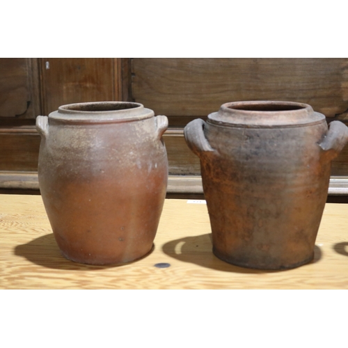 257 - Three antique French pottery  pots, approx 23cm H and shorter (3)