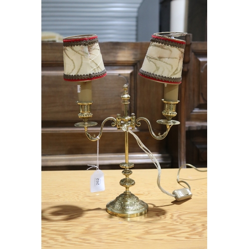 262 - Fine French cast brass two light lamp, with adjustable height,  approx 35cm H x 25cm W