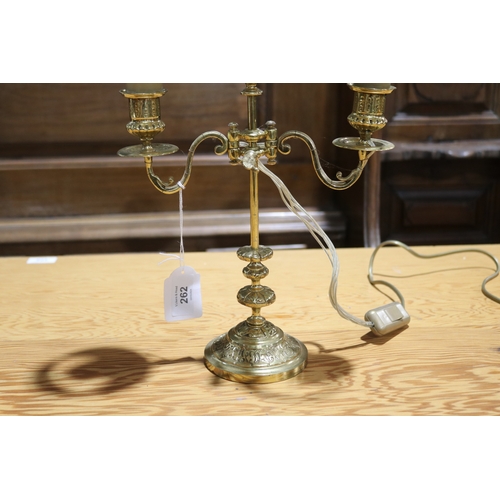 262 - Fine French cast brass two light lamp, with adjustable height,  approx 35cm H x 25cm W