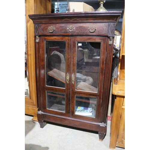 149 - Antique brass inlaid Empire two door bookcase, approx 157cm H x 105cm W x 46cm D