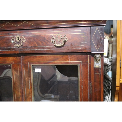 149 - Antique brass inlaid Empire two door bookcase, approx 157cm H x 105cm W x 46cm D