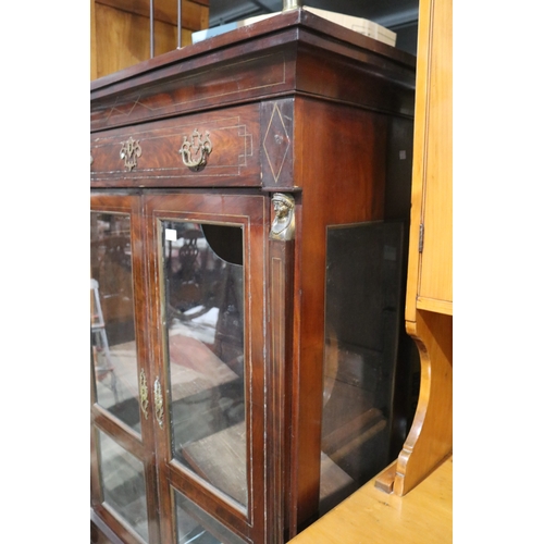 149 - Antique brass inlaid Empire two door bookcase, approx 157cm H x 105cm W x 46cm D