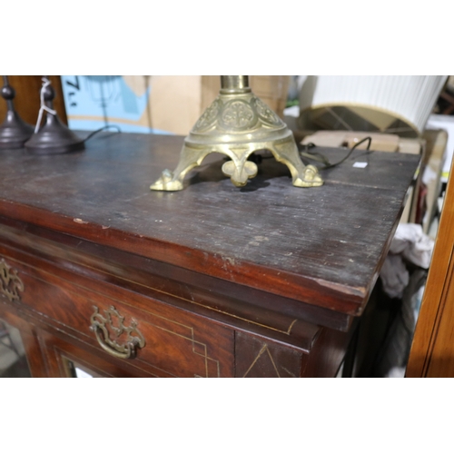 149 - Antique brass inlaid Empire two door bookcase, approx 157cm H x 105cm W x 46cm D