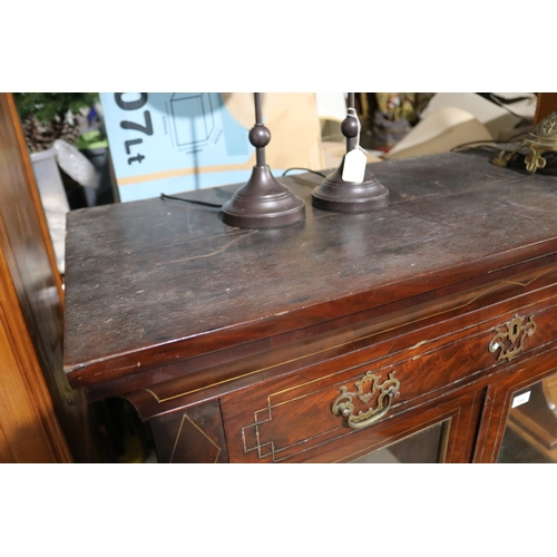 149 - Antique brass inlaid Empire two door bookcase, approx 157cm H x 105cm W x 46cm D