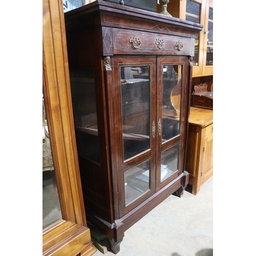 149 - Antique brass inlaid Empire two door bookcase, approx 157cm H x 105cm W x 46cm D