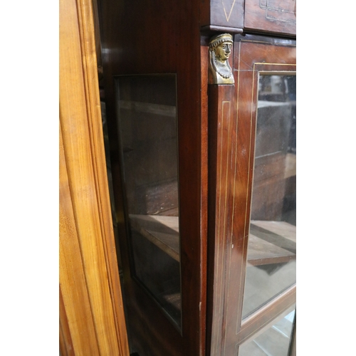 149 - Antique brass inlaid Empire two door bookcase, approx 157cm H x 105cm W x 46cm D