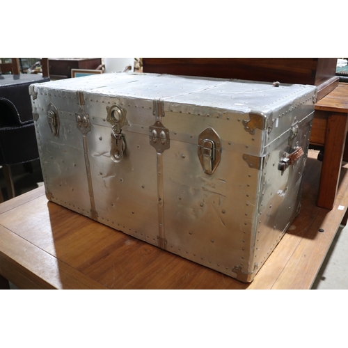 161 - Vintage aluminium trunk, approx 54cm H x 102cm W x 53cm D