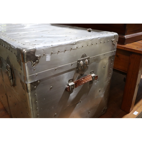 161 - Vintage aluminium trunk, approx 54cm H x 102cm W x 53cm D